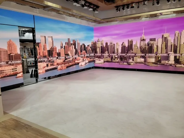 Studio floor in front of the New York skyline backdrop